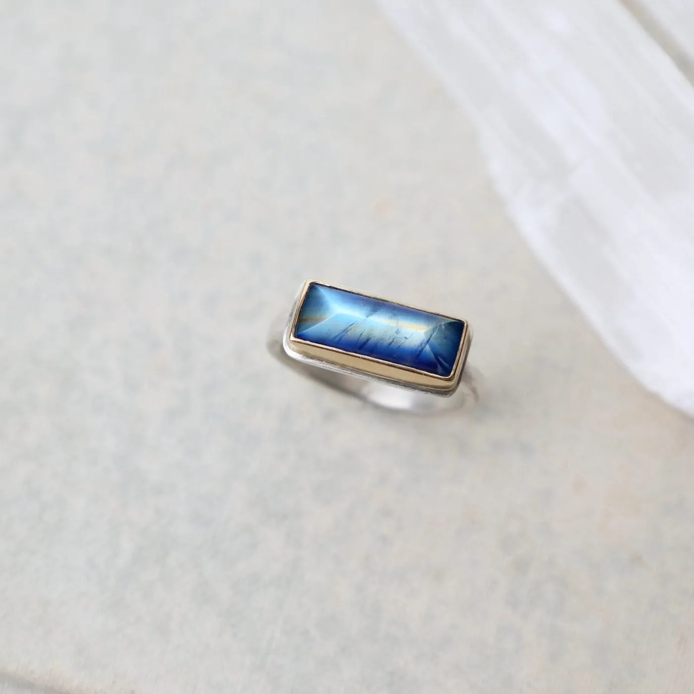 Jamie Joseph Extra Small Rectangular Inverted Blue Rainbow Moonstone Ring