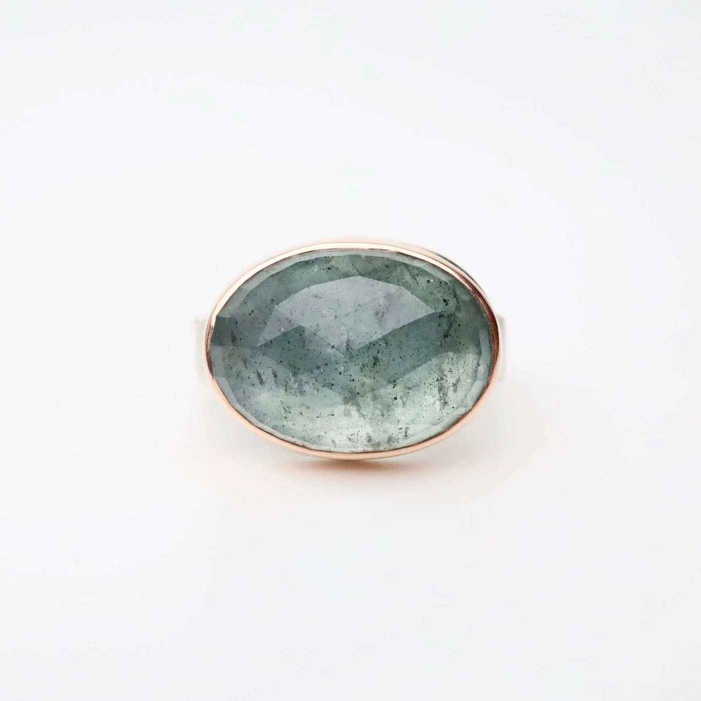 Jamie Joseph Oval Rose Cut Moss Aquamarine Ring