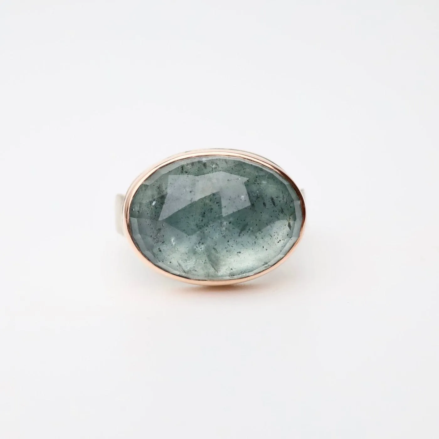 Jamie Joseph Oval Rose Cut Moss Aquamarine Ring