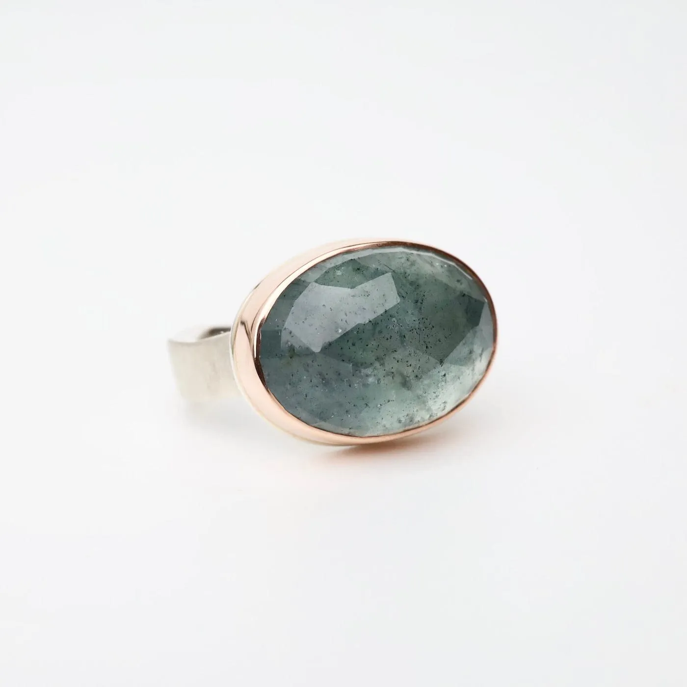 Jamie Joseph Oval Rose Cut Moss Aquamarine Ring