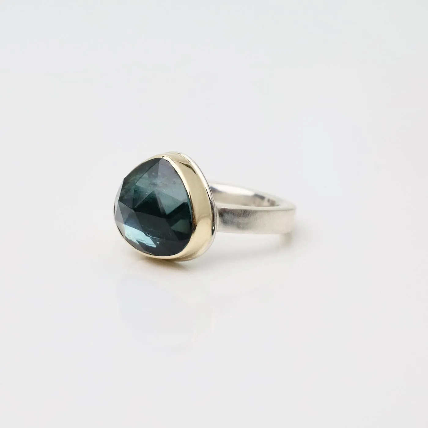 Jamie Joseph Small Lotus Rose Cut Blue Green Tourmaline Ring