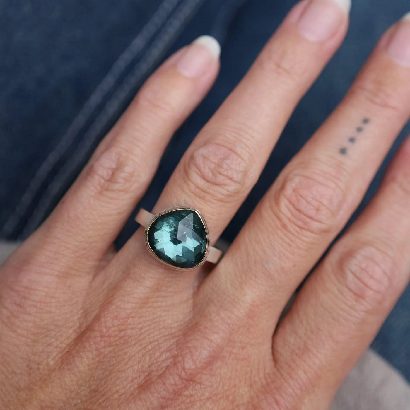 Jamie Joseph Small Lotus Rose Cut Blue Green Tourmaline Ring