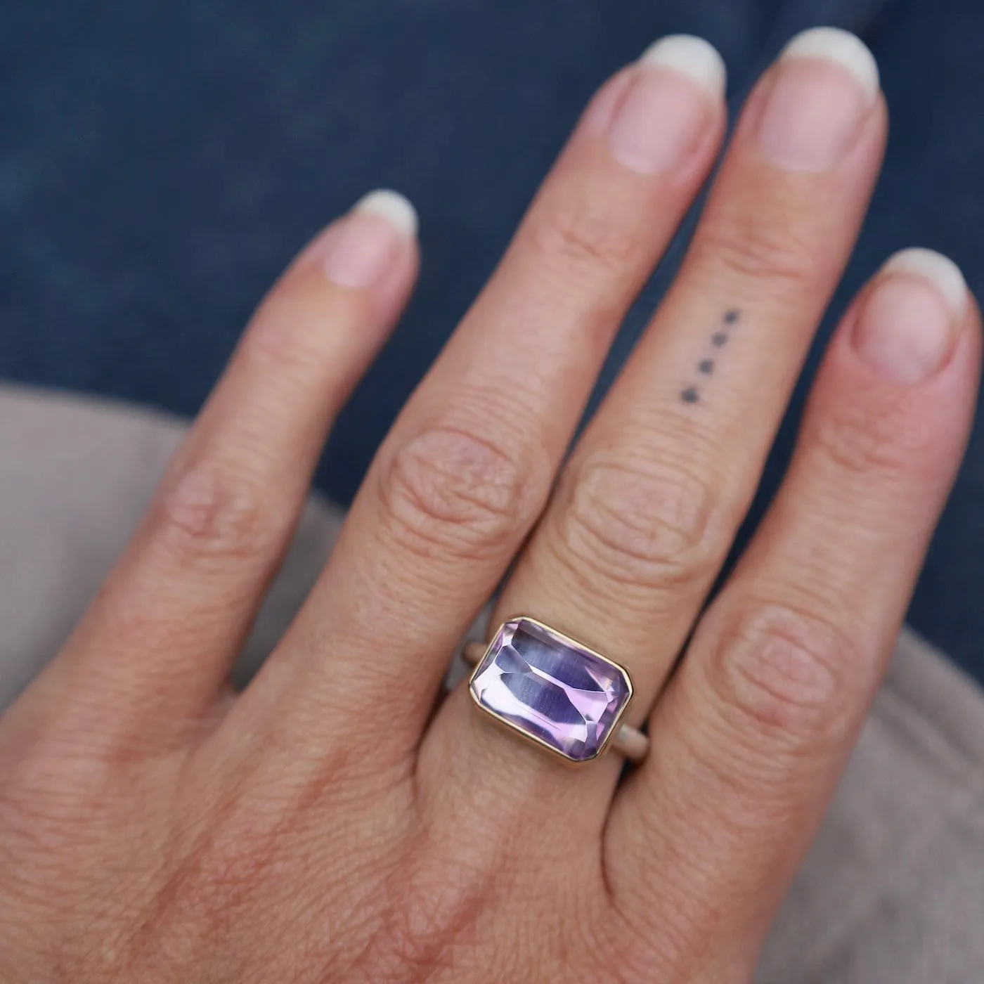 Jamie Joseph Small Rectangular Inverted Bi-Color Amethyst Ring