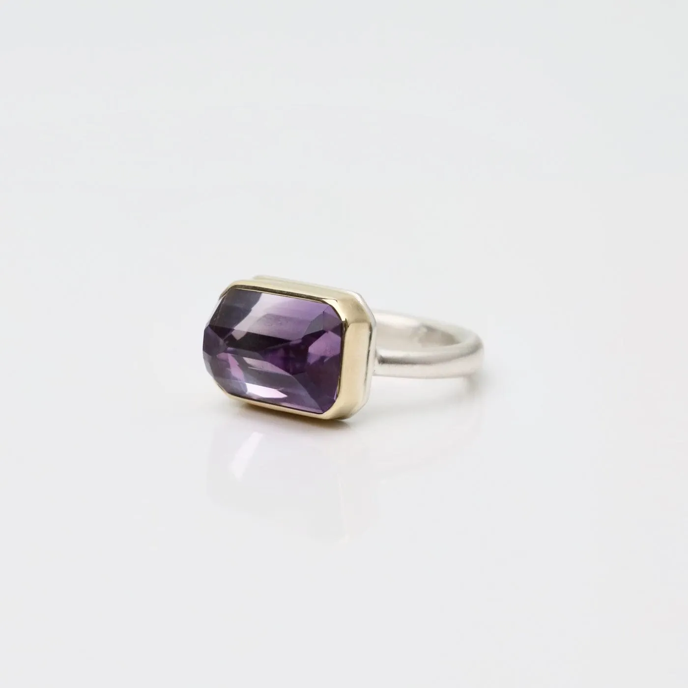 Jamie Joseph Small Rectangular Inverted Bi-Color Amethyst Ring