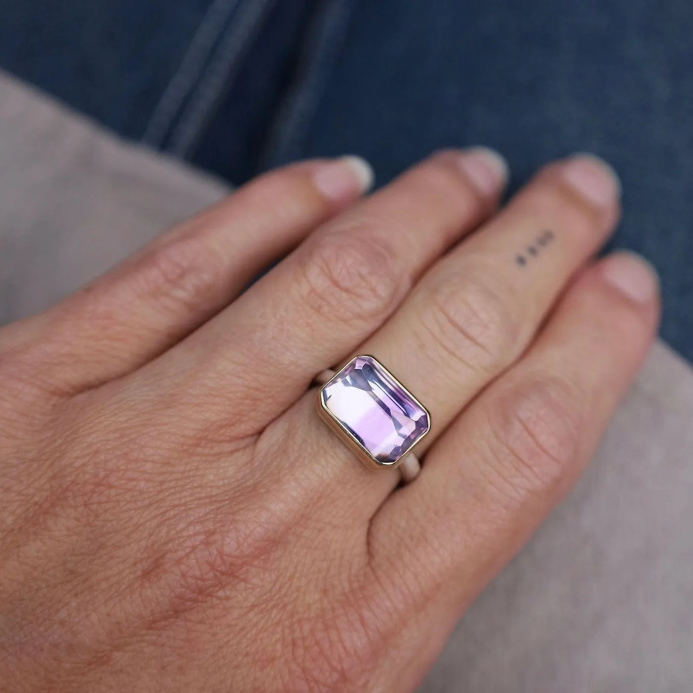 Jamie Joseph Small Rectangular Inverted Bi-Color Amethyst Ring