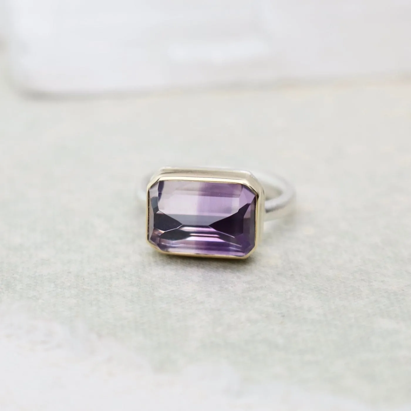 Jamie Joseph Small Rectangular Inverted Bi-Color Amethyst Ring