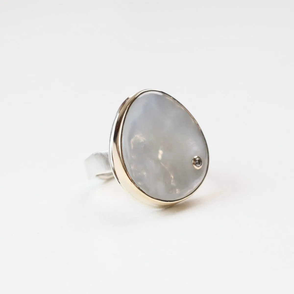 Jamie Joseph Vertical Asymmetrical Smooth Mother of Pearl & Diamond Ring