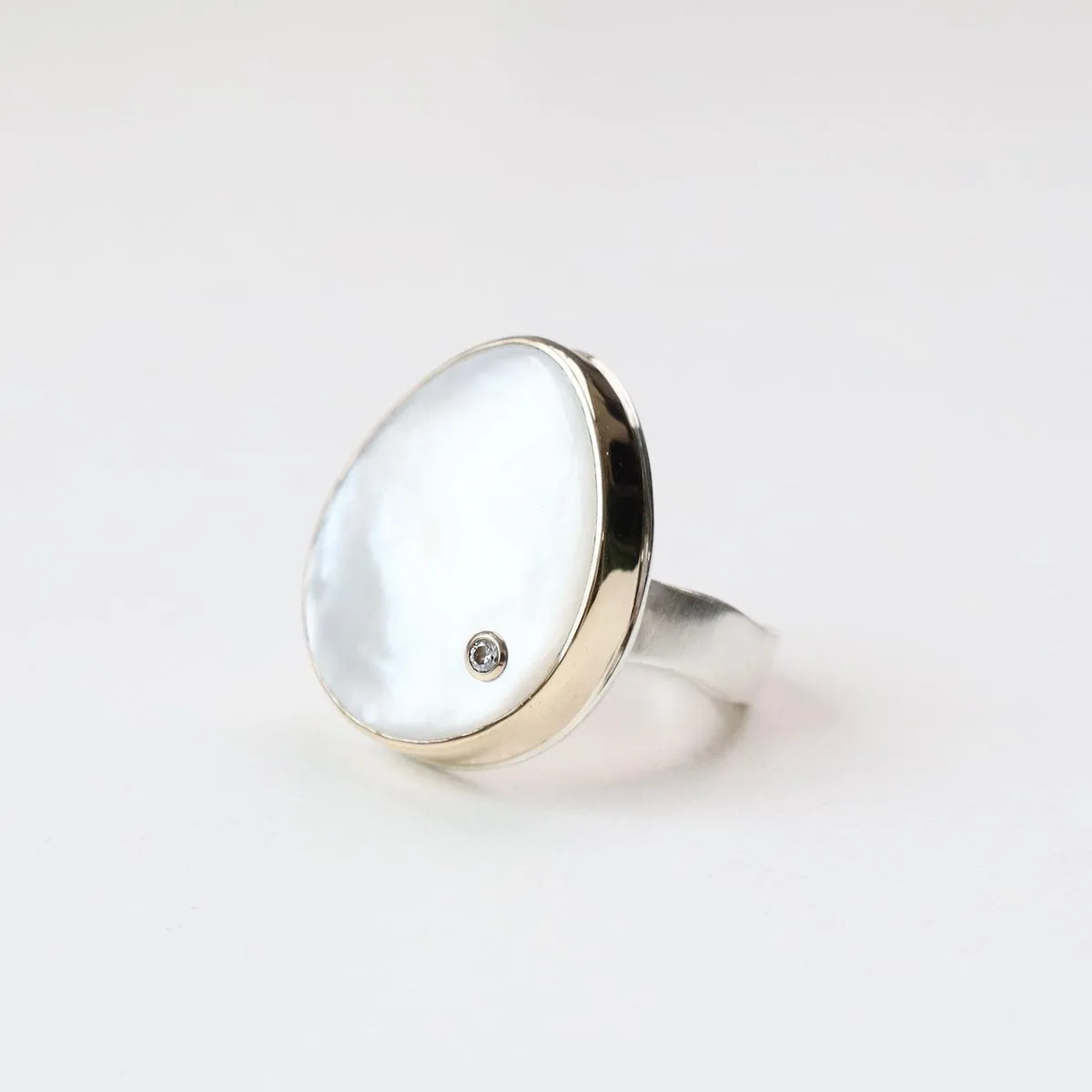 Jamie Joseph Vertical Asymmetrical Smooth Mother of Pearl & Diamond Ring