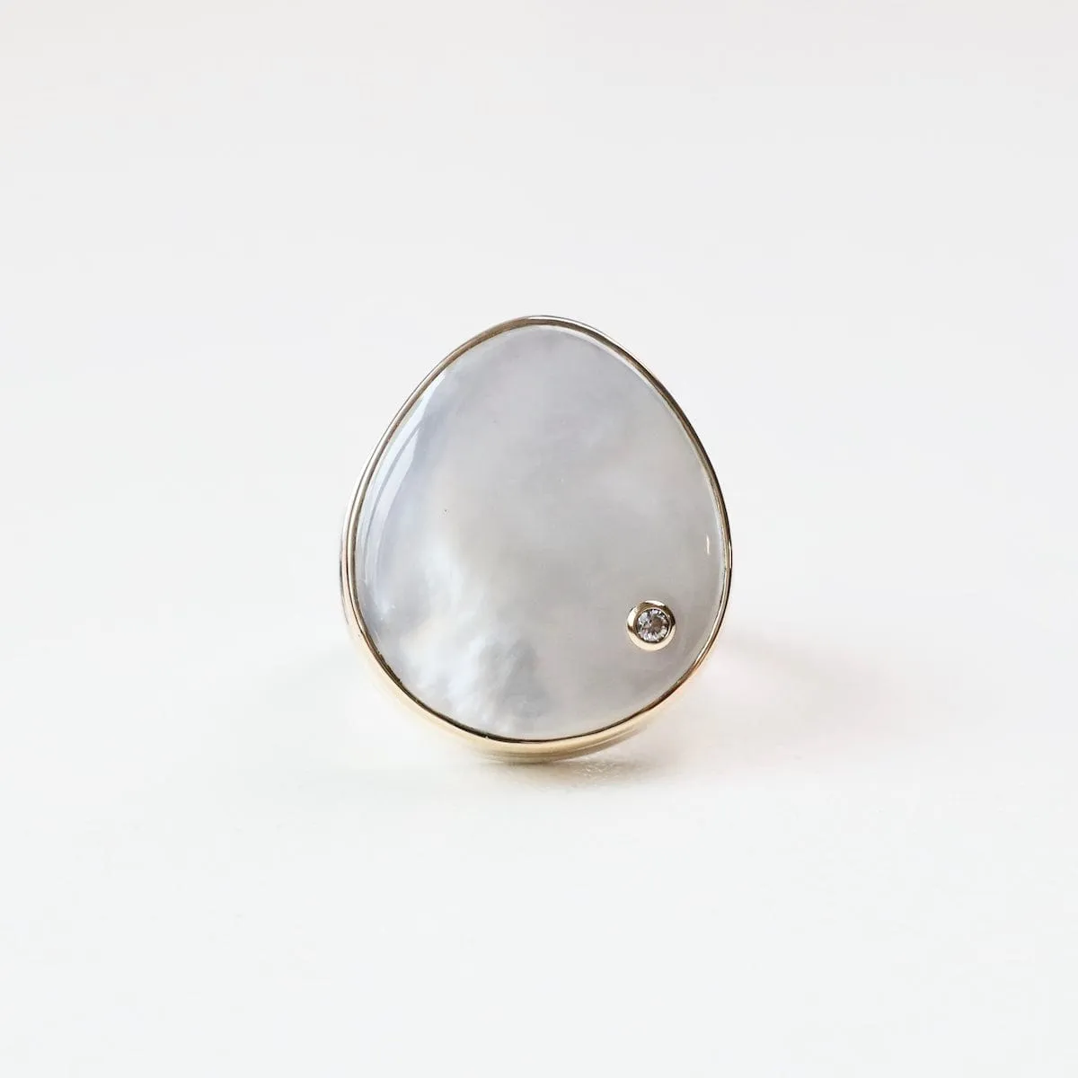 Jamie Joseph Vertical Asymmetrical Smooth Mother of Pearl & Diamond Ring