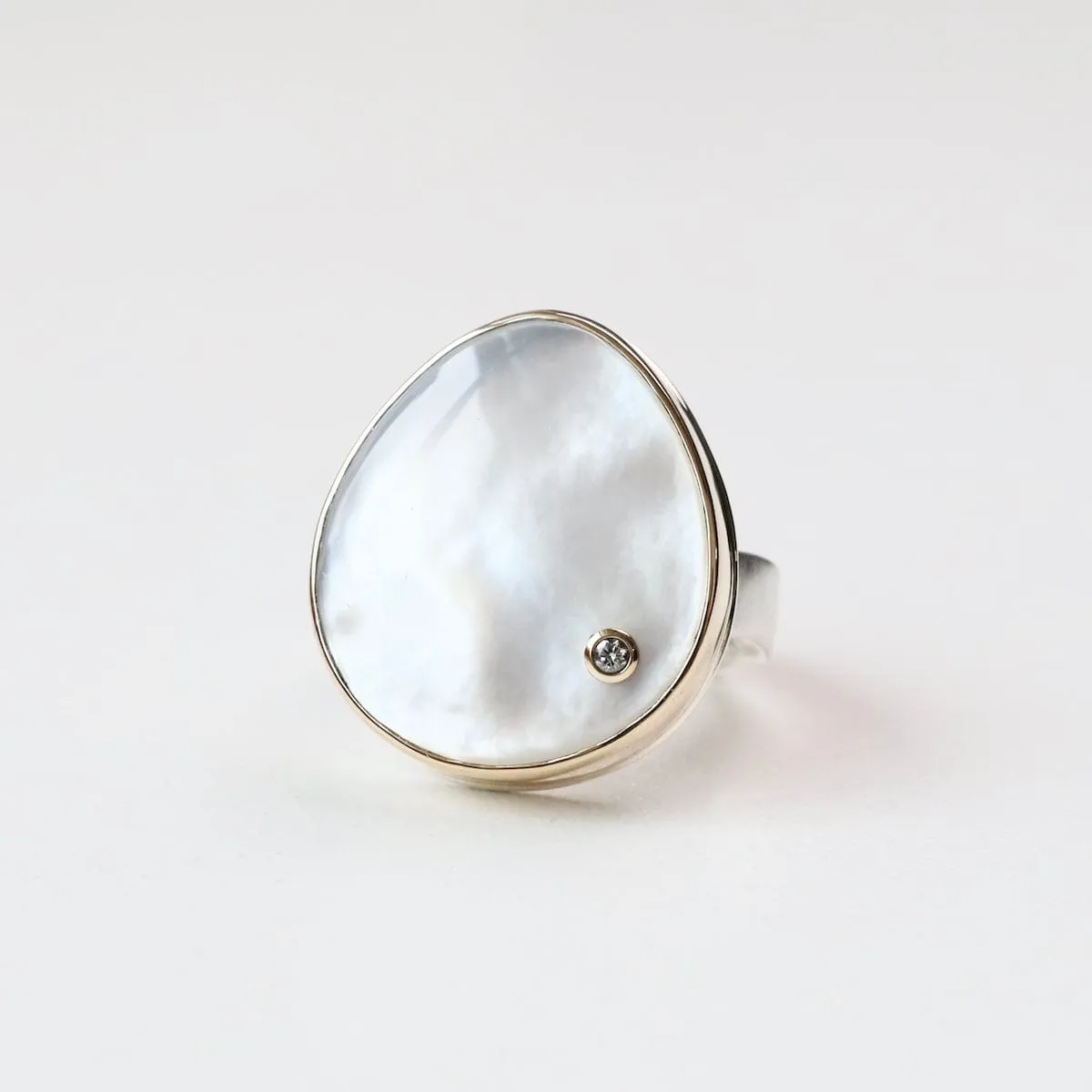 Jamie Joseph Vertical Asymmetrical Smooth Mother of Pearl & Diamond Ring