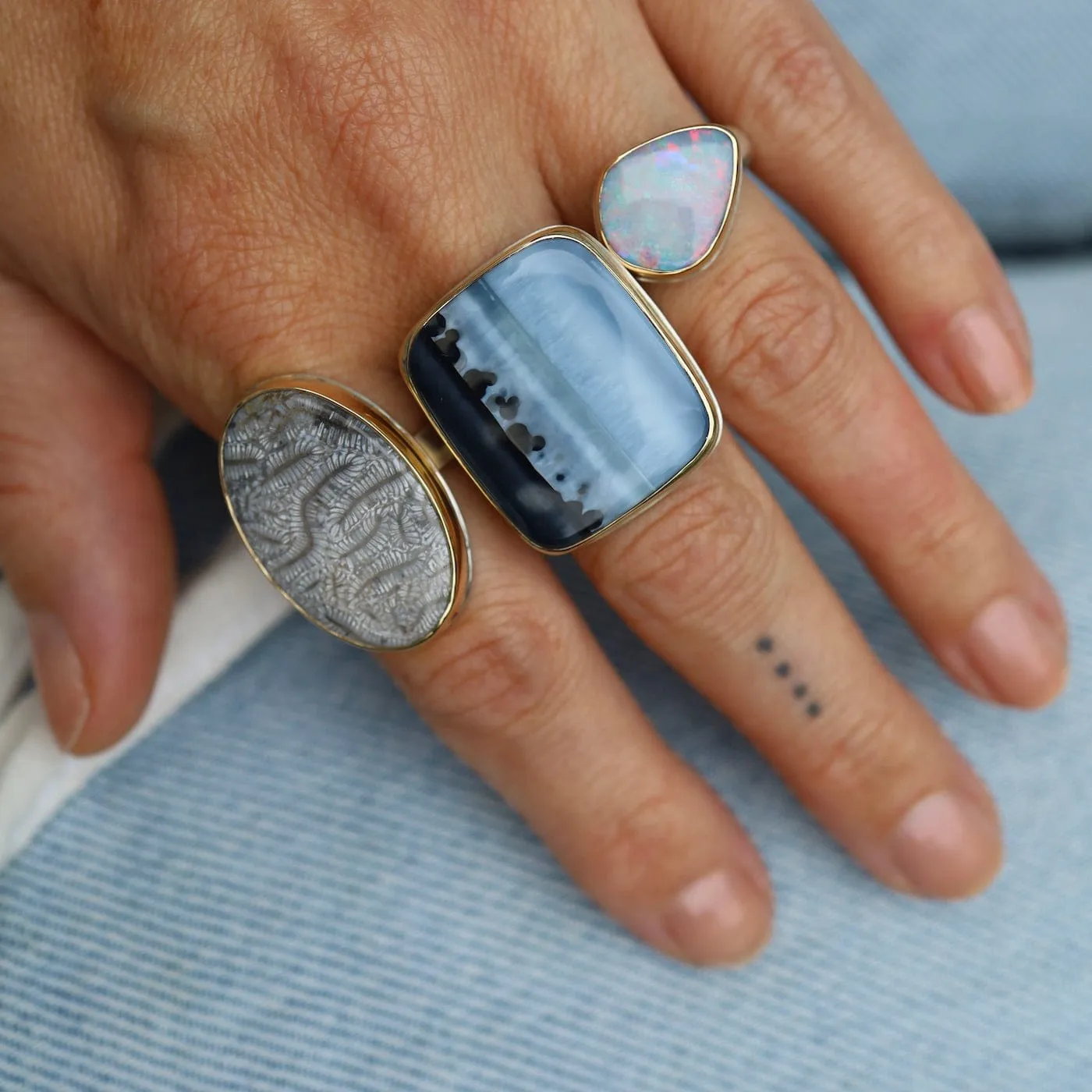 Jamie Joseph Vertical Oval Fossilized Coral Ring