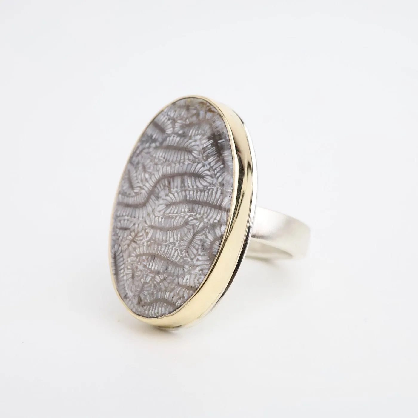 Jamie Joseph Vertical Oval Fossilized Coral Ring