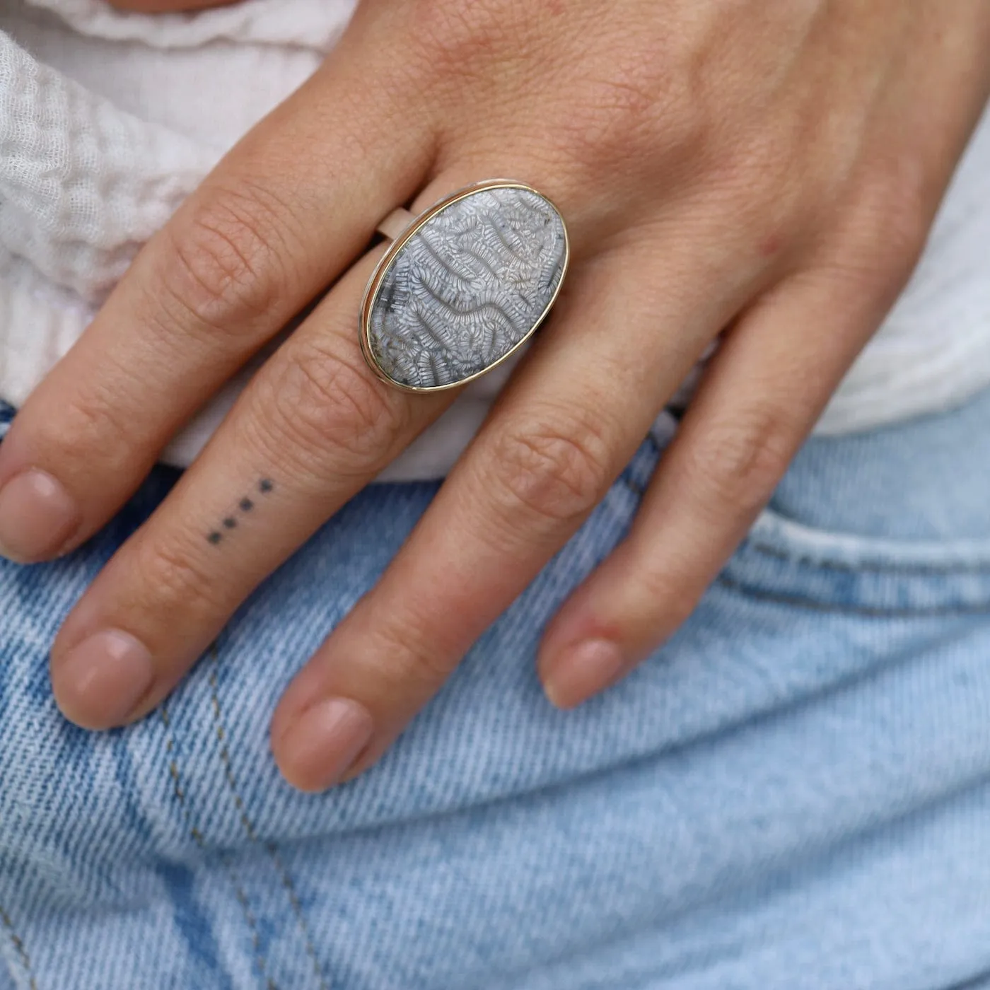 Jamie Joseph Vertical Oval Fossilized Coral Ring