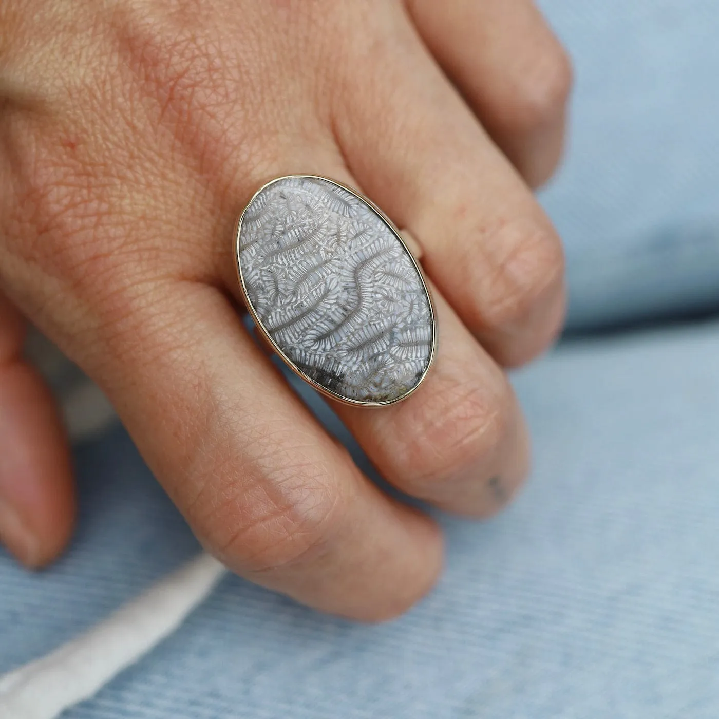 Jamie Joseph Vertical Oval Fossilized Coral Ring