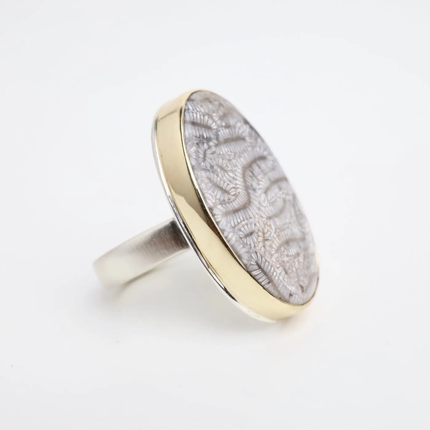 Jamie Joseph Vertical Oval Fossilized Coral Ring