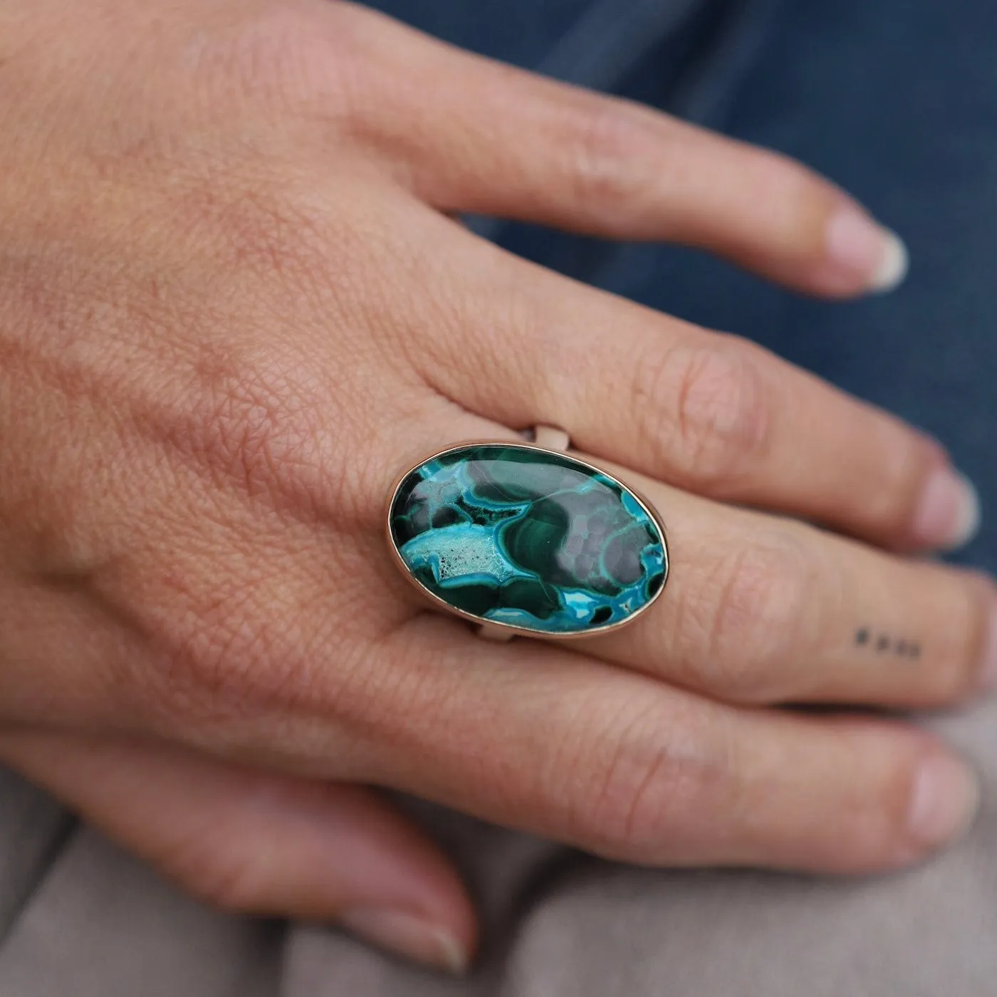 Jamie Joseph Vertical Oval Malachite Chrysocolla Ring