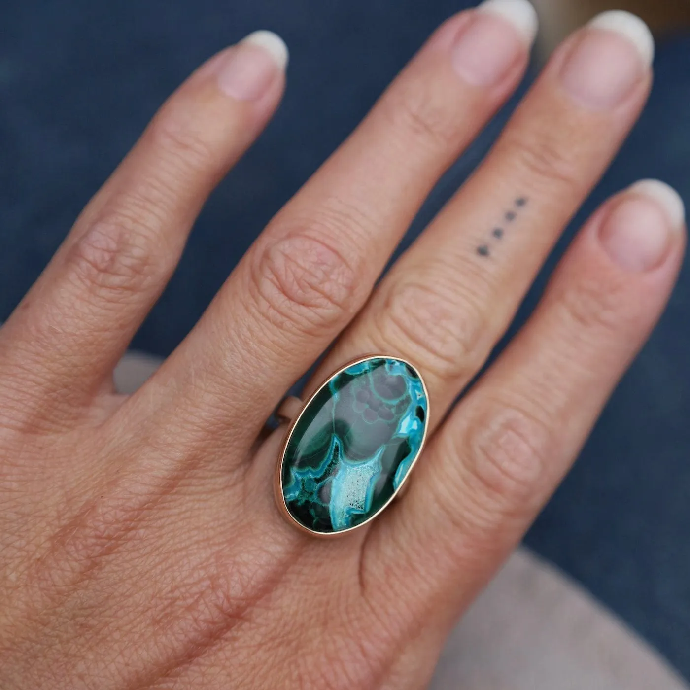 Jamie Joseph Vertical Oval Malachite Chrysocolla Ring