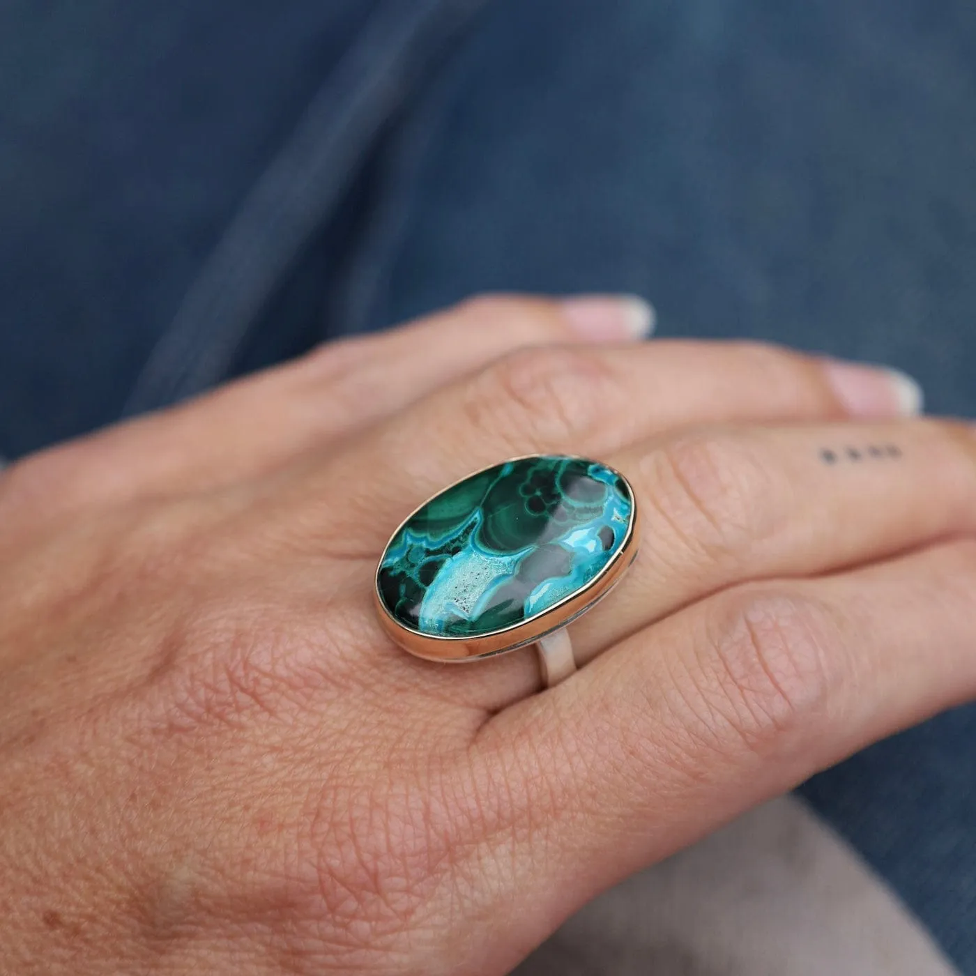 Jamie Joseph Vertical Oval Malachite Chrysocolla Ring