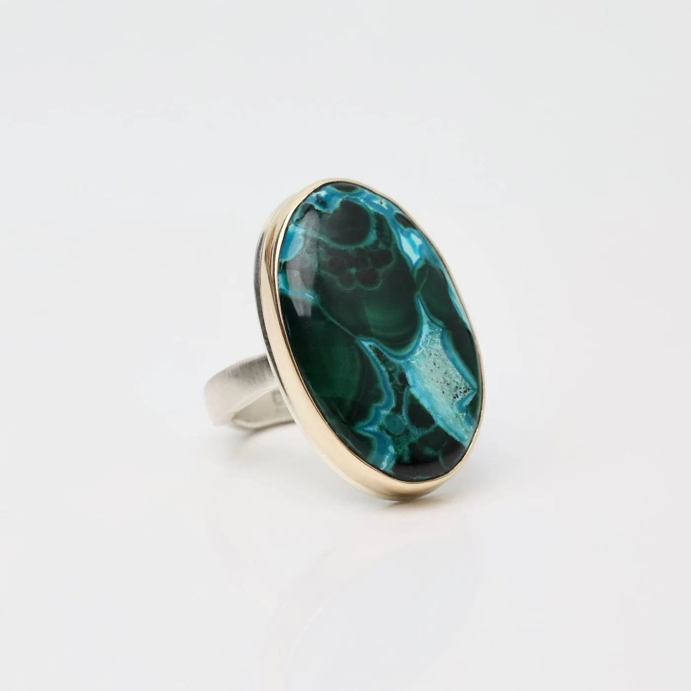 Jamie Joseph Vertical Oval Malachite Chrysocolla Ring