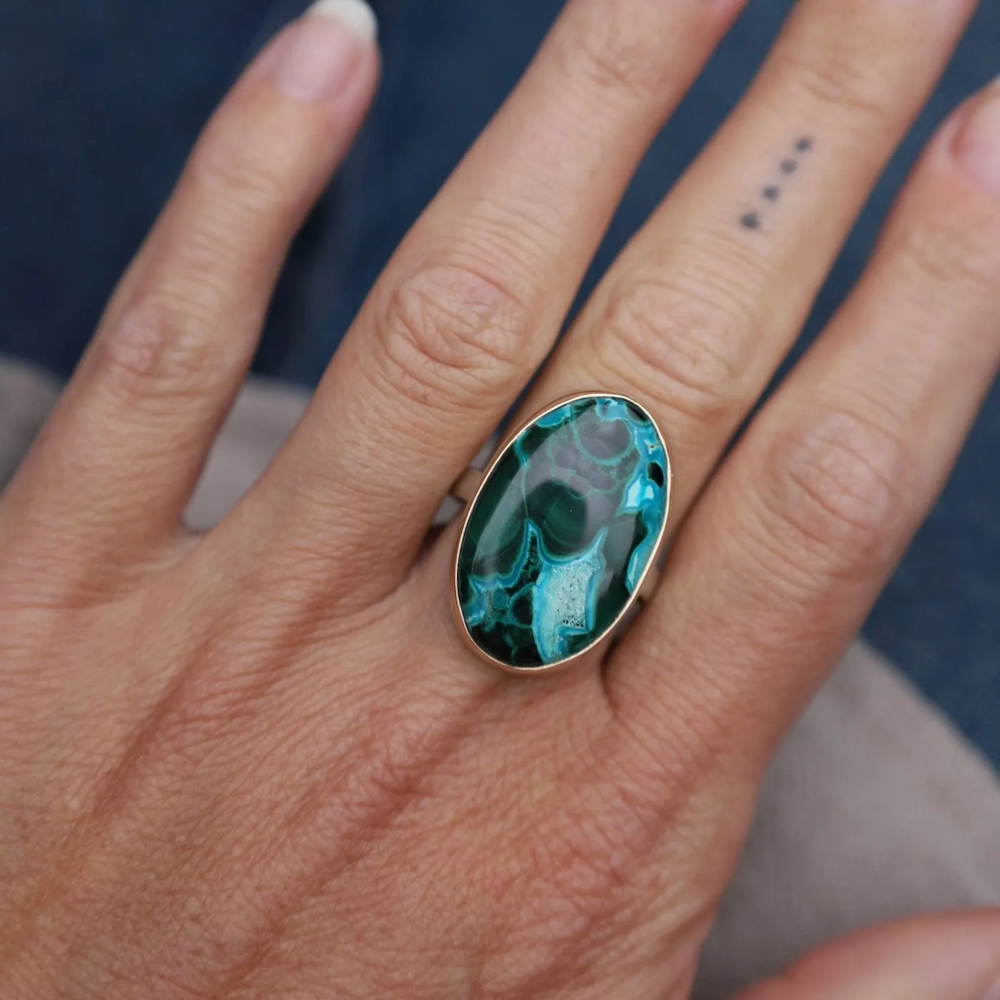 Jamie Joseph Vertical Oval Malachite Chrysocolla Ring