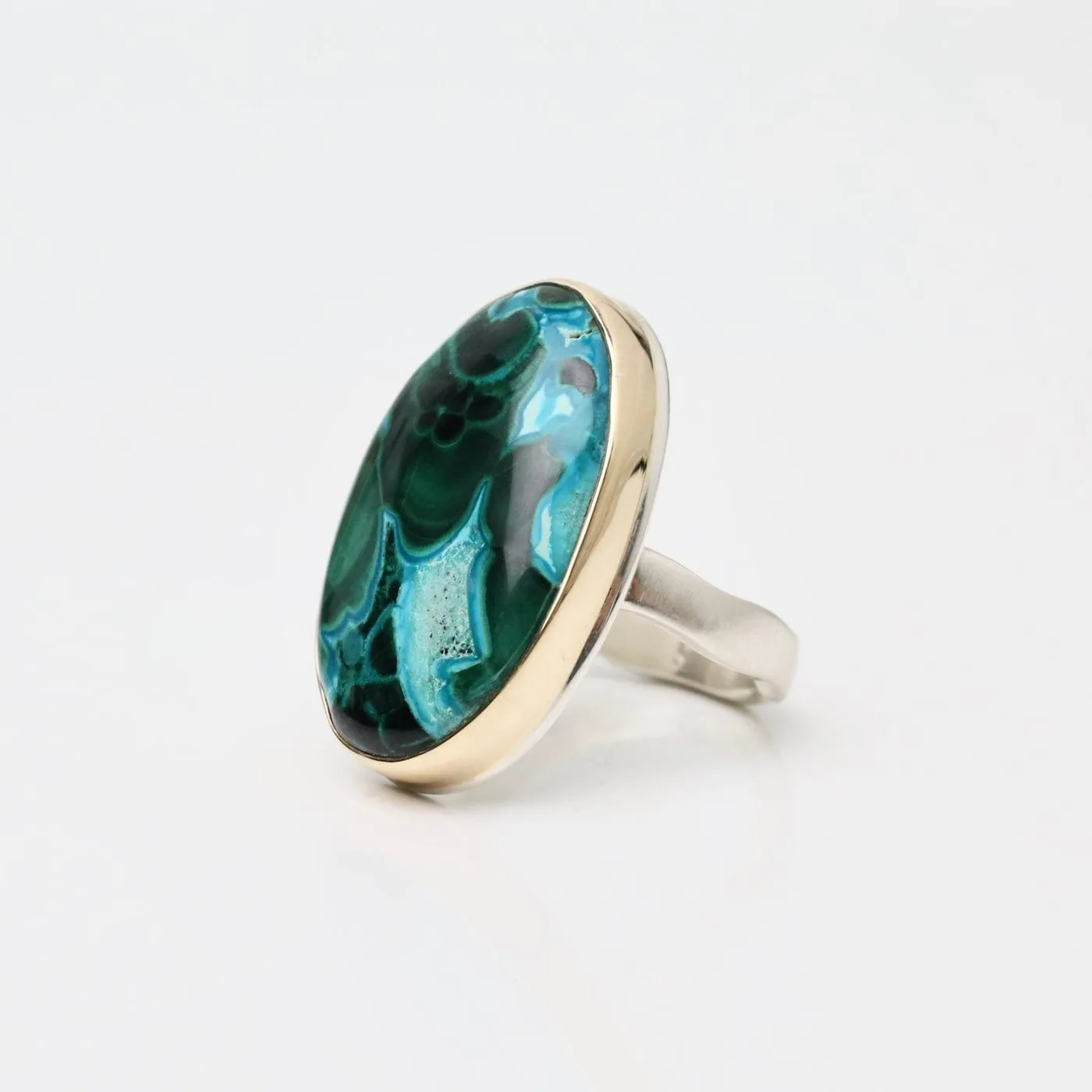 Jamie Joseph Vertical Oval Malachite Chrysocolla Ring