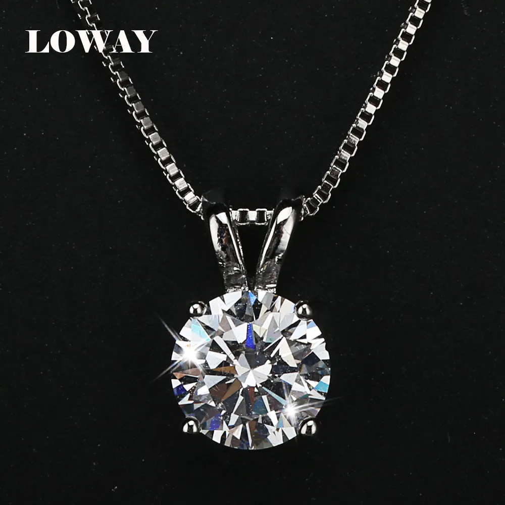 LOWAY Classic Permanent 2 Carat Solitaire Hearts and Arrows Cubic Zirconia Pendant Necklace Fine Jewelry for Women XL1804