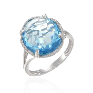 Luscious Cocktail Ring with Blue CZ