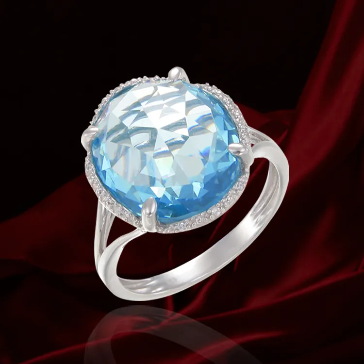 Luscious Cocktail Ring with Blue CZ