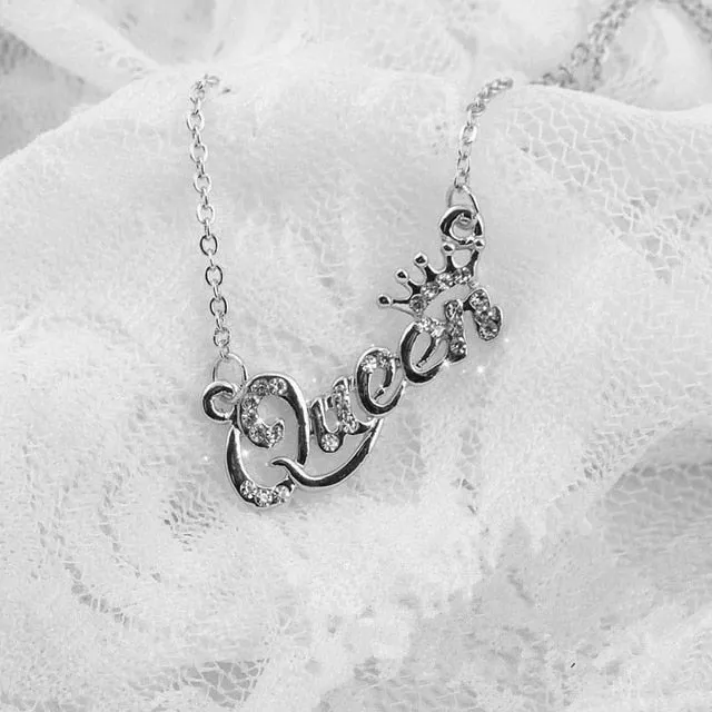 Luxury Gold-Color Queen Crown Chain Necklace Crystal Necklace Women Birthday Present Gifts