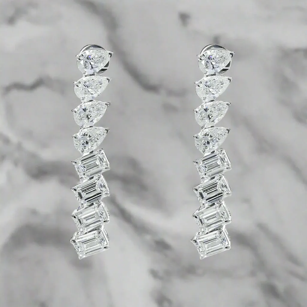 Lyndee 14 Carats Pear & Emerald Cut Lab Grown Diamond Drop Earrings in 14K White Gold