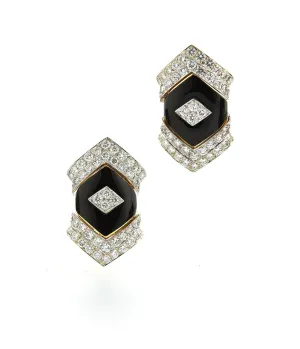 Manhattan Stud Earrings, Black Enamel