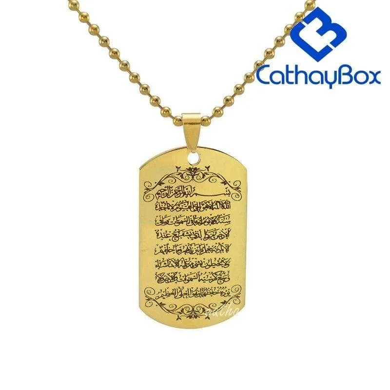 Men Islam Koranic Surah Quran Ayatul Kursi  Pendant Necklace For Muslim Stainless Steel Jewelry Silver Gold