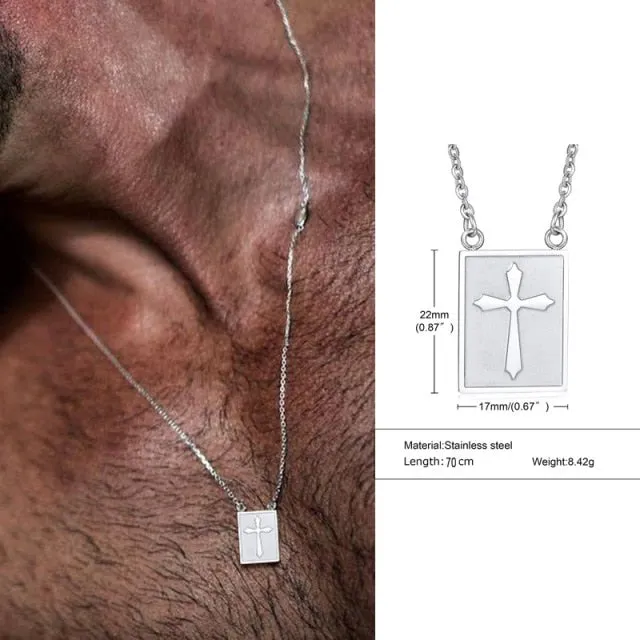 Men’s Cross & Star of David Mini Tag, Iconic Love, Stainless Steel Chain