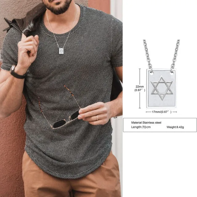 Men’s Cross & Star of David Mini Tag, Iconic Love, Stainless Steel Chain