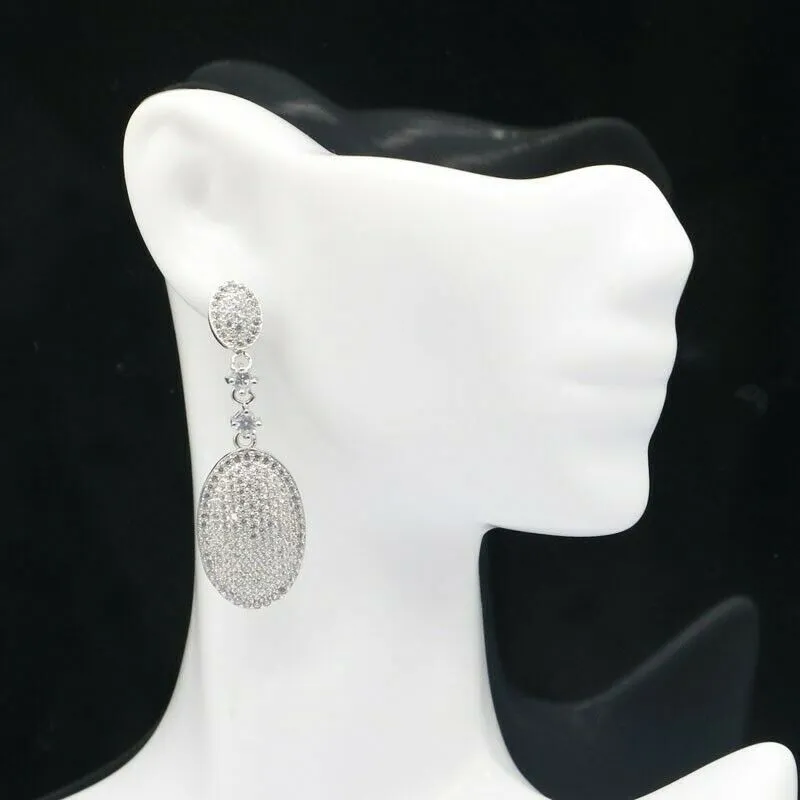 Micro-Pave Cubic Zirconia Long Drop Bridal Earrings 1.81"