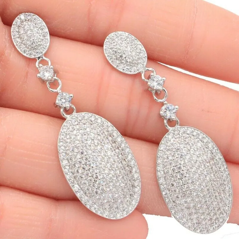 Micro-Pave Cubic Zirconia Long Drop Bridal Earrings 1.81"