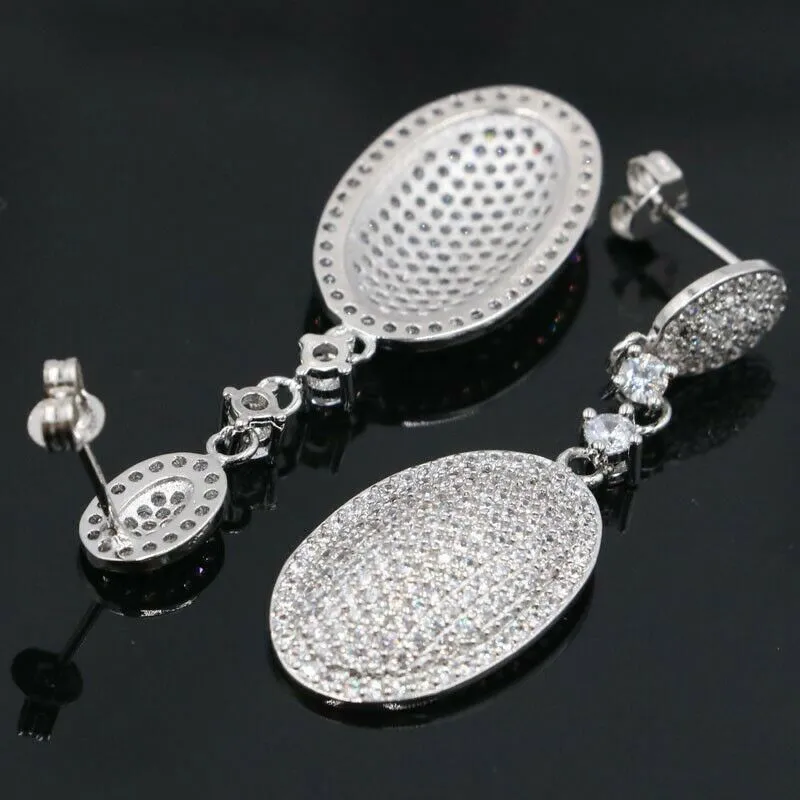 Micro-Pave Cubic Zirconia Long Drop Bridal Earrings 1.81"