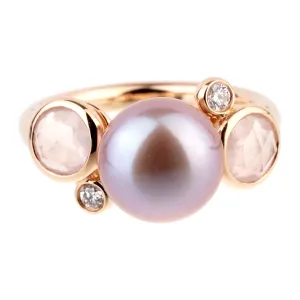 Mimi Milano Quartz Pearl Diamond Rose Gold Ring