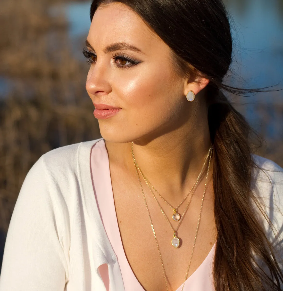 Monica Labradorite Gold Necklace *As Seen On Danica McKellar and Destination Wedding*