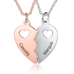 Name Engraving BFF Necklace Customized Rose Gold Silver Color Heart Couple Pendants