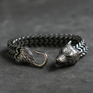 Nordic Wolf Bracelet in Rustic Stainless Steel