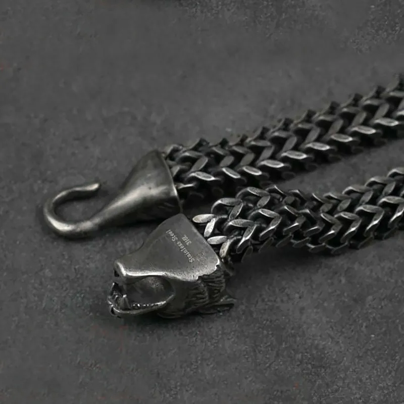 Nordic Wolf Bracelet in Rustic Stainless Steel