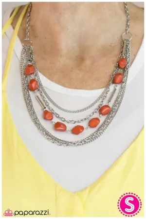 Paparazzi Necklace ~ Rock, Paper, Scissors - Orange