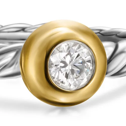 Petite Cable Ring in Sterling Silver with 14K Yellow Gold and Center Diamond, 2.8mm