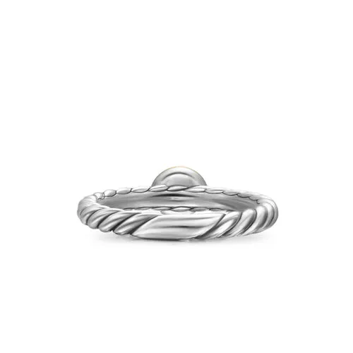 Petite Cable Ring in Sterling Silver with 14K Yellow Gold and Center Diamond, 2.8mm