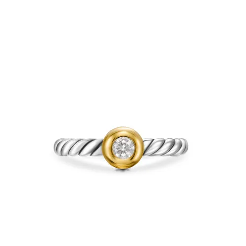 Petite Cable Ring in Sterling Silver with 14K Yellow Gold and Center Diamond, 2.8mm