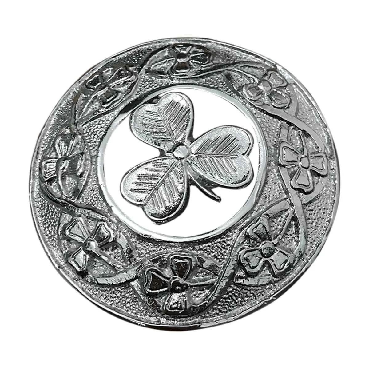 Plaid Brooch Round Irish Shamrock