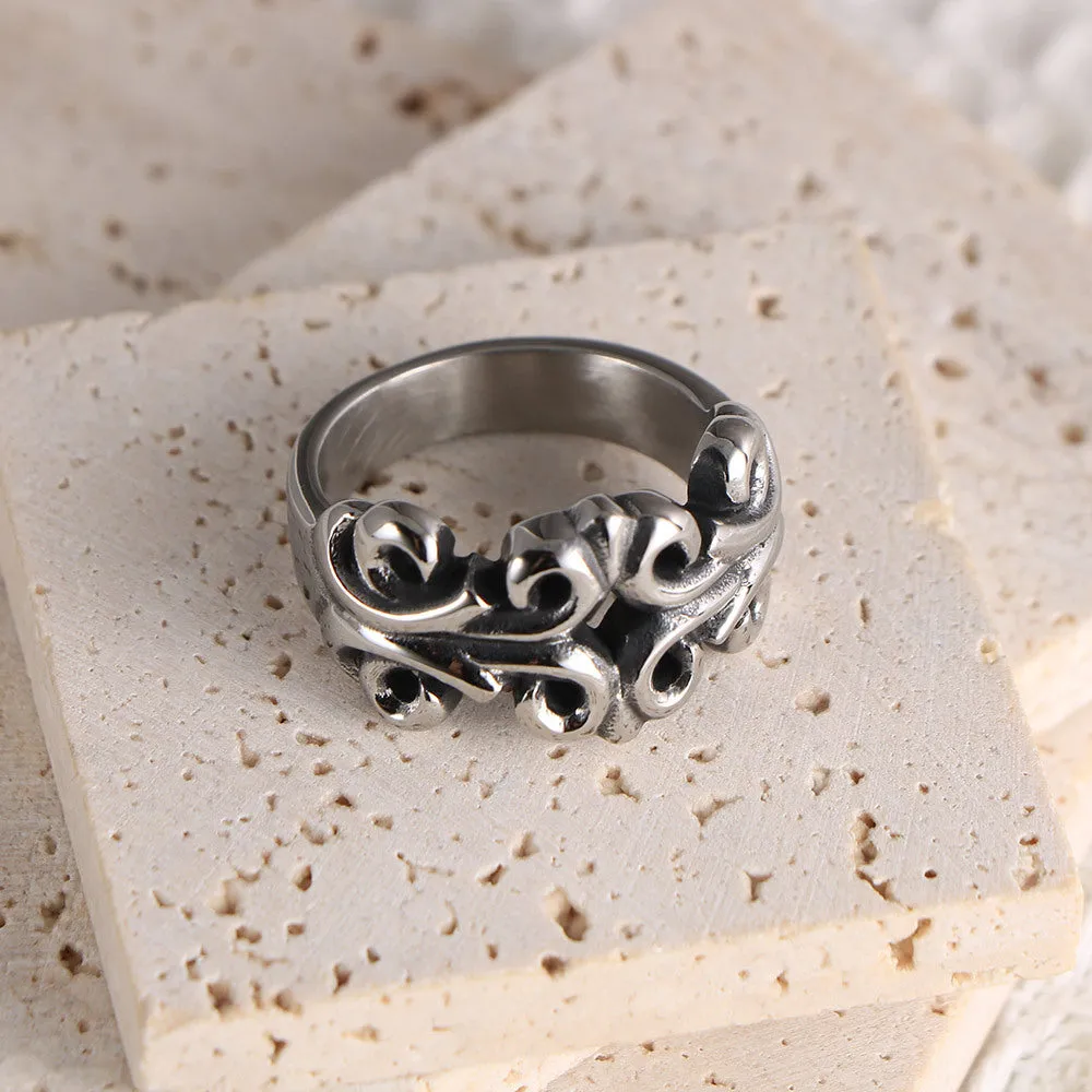 Punk-Inspired Carved Titanium Steel Couple Rings for Men - Wholesale Available