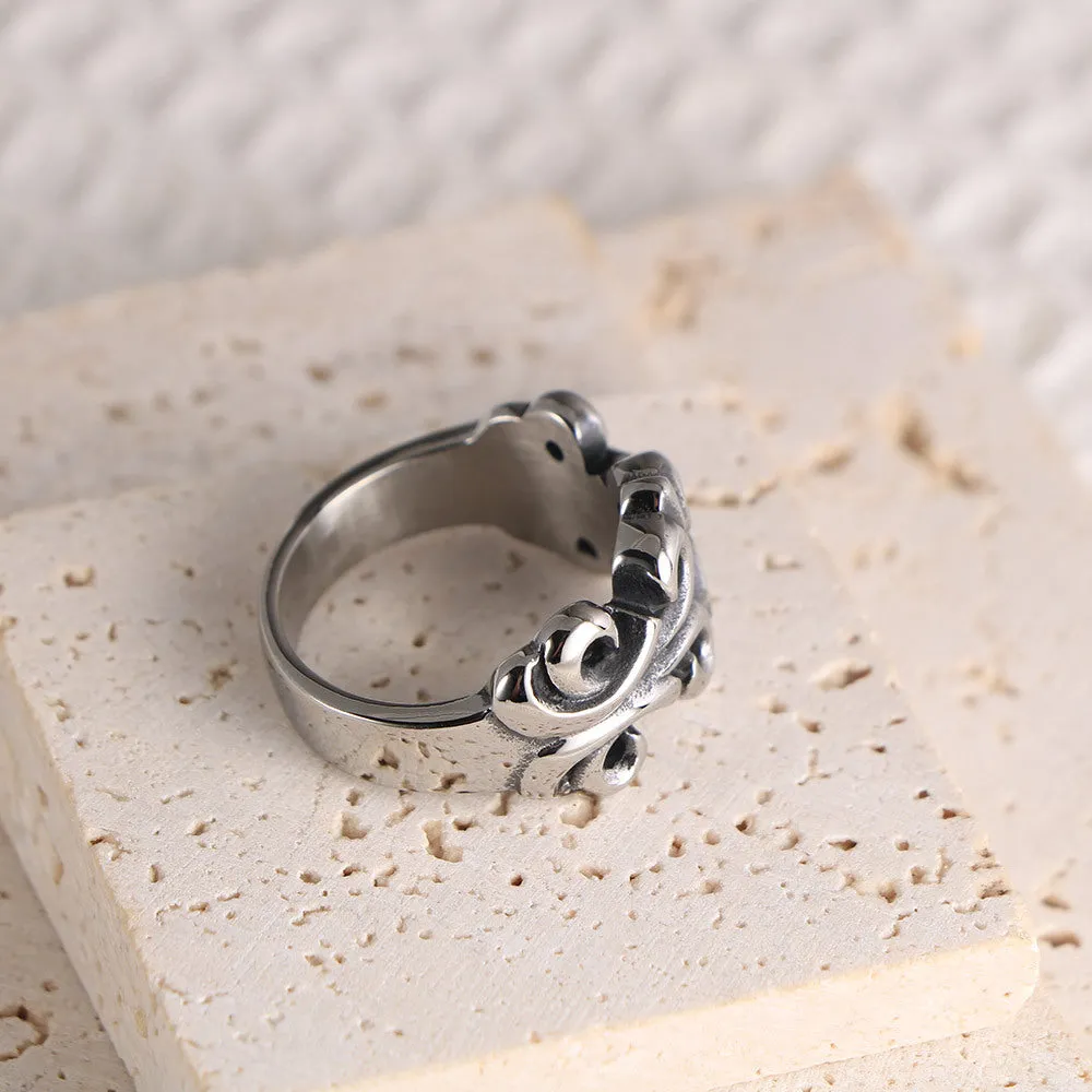 Punk-Inspired Carved Titanium Steel Couple Rings for Men - Wholesale Available