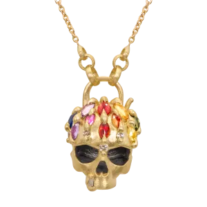 Rainbow Enchanted City Skull Padlock Necklace - 11805